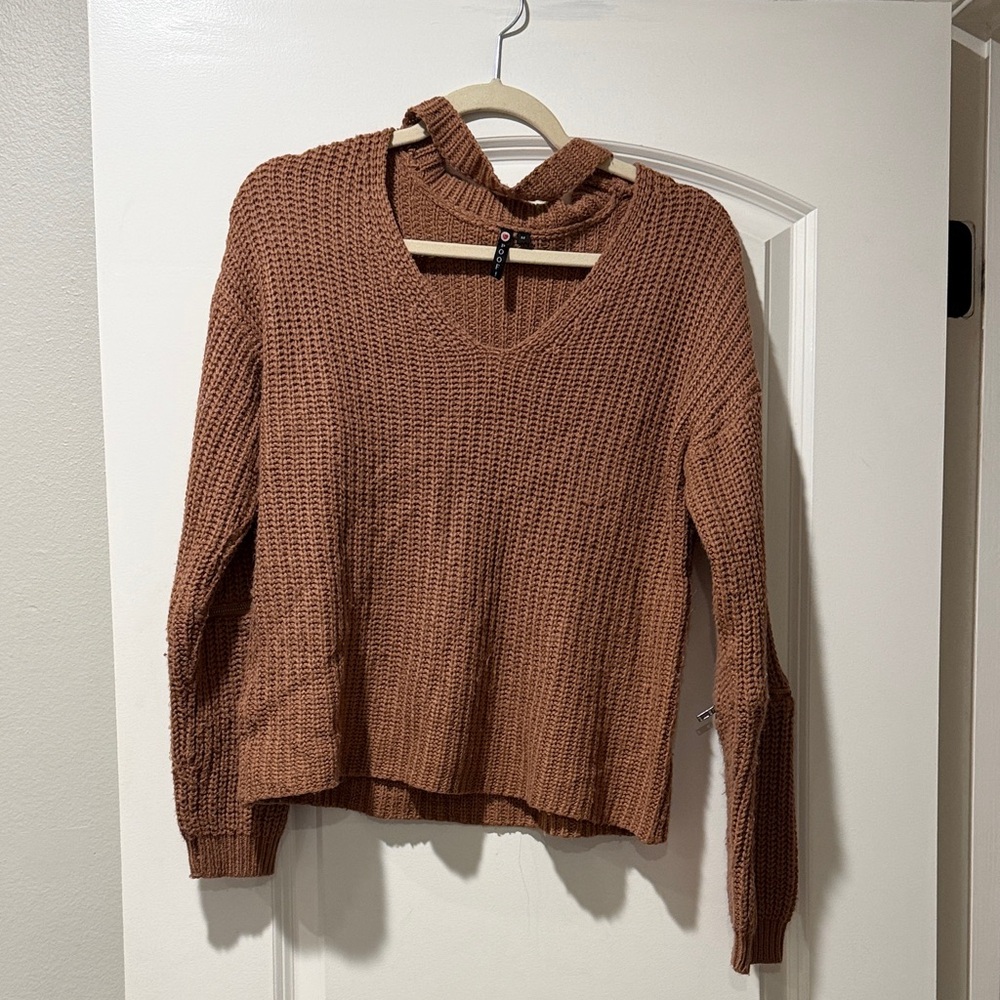 Poof! Women's Tan V-Neck Sweater